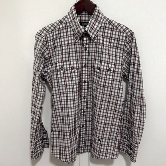 Burberry Black Label Japan Long Sleeve Blouse in Plaid with Metallic Thread. - Picture 1 of 10